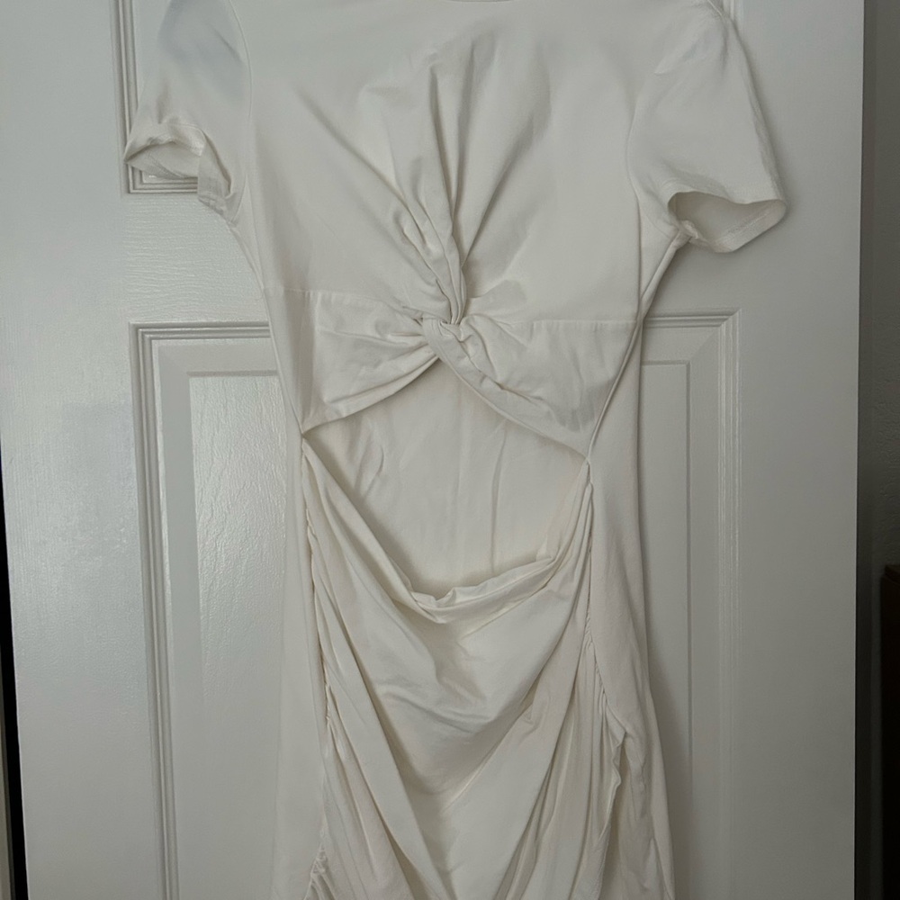 White knotted open front fitted dress